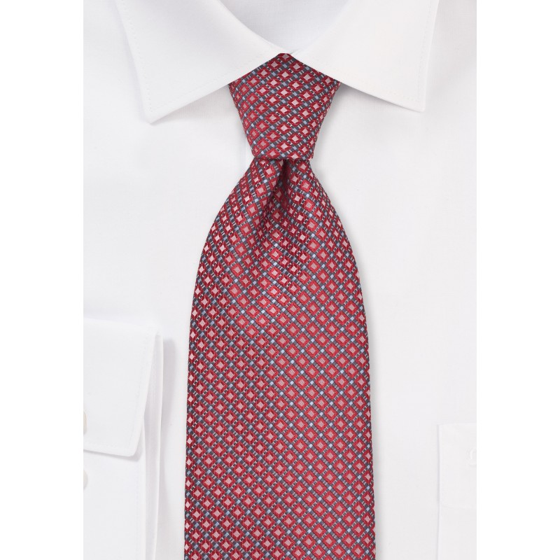 Red and Silver Diamond Patterned Tie in Kids Size