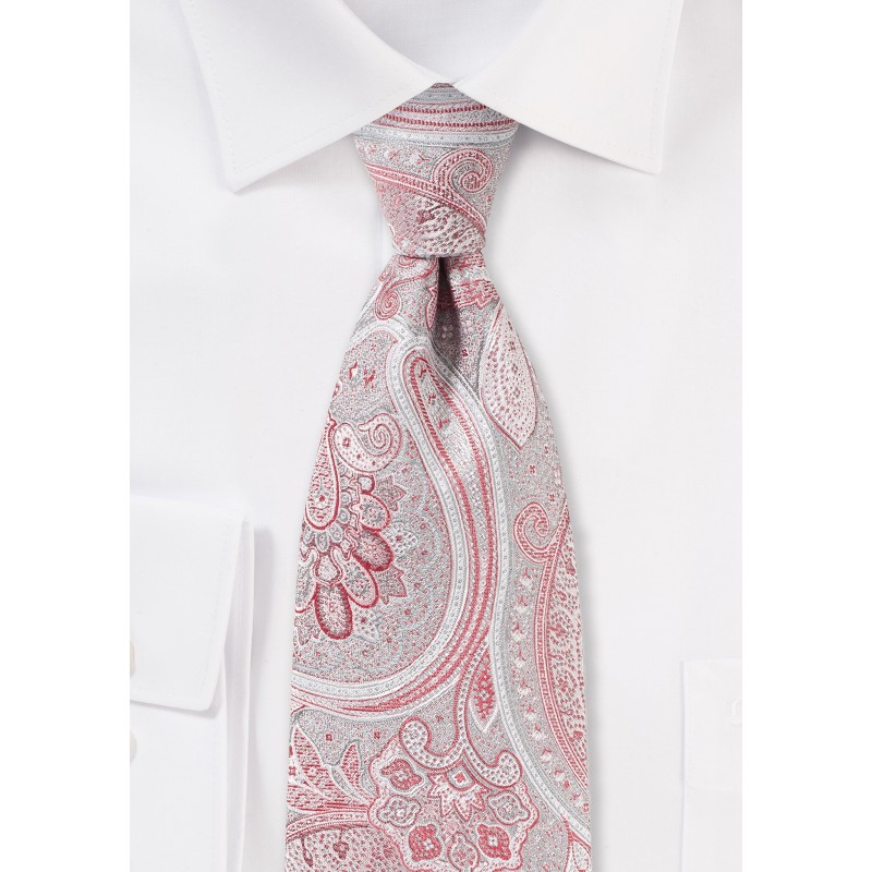 Coral Red and Gray Paisley Tie