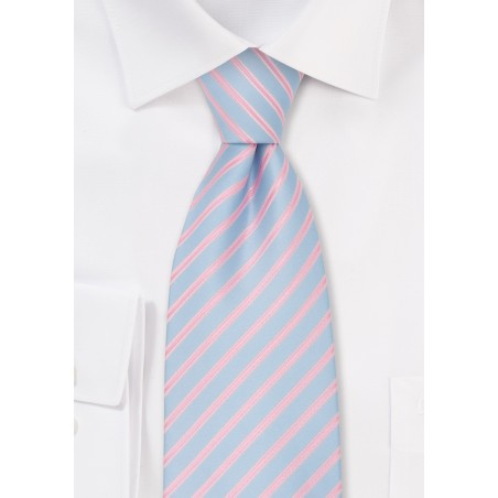 Mens Spring Fashion Tie - Light Blue & Pink Necktie