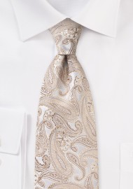 Champagne Silk Paisley Tie in XL