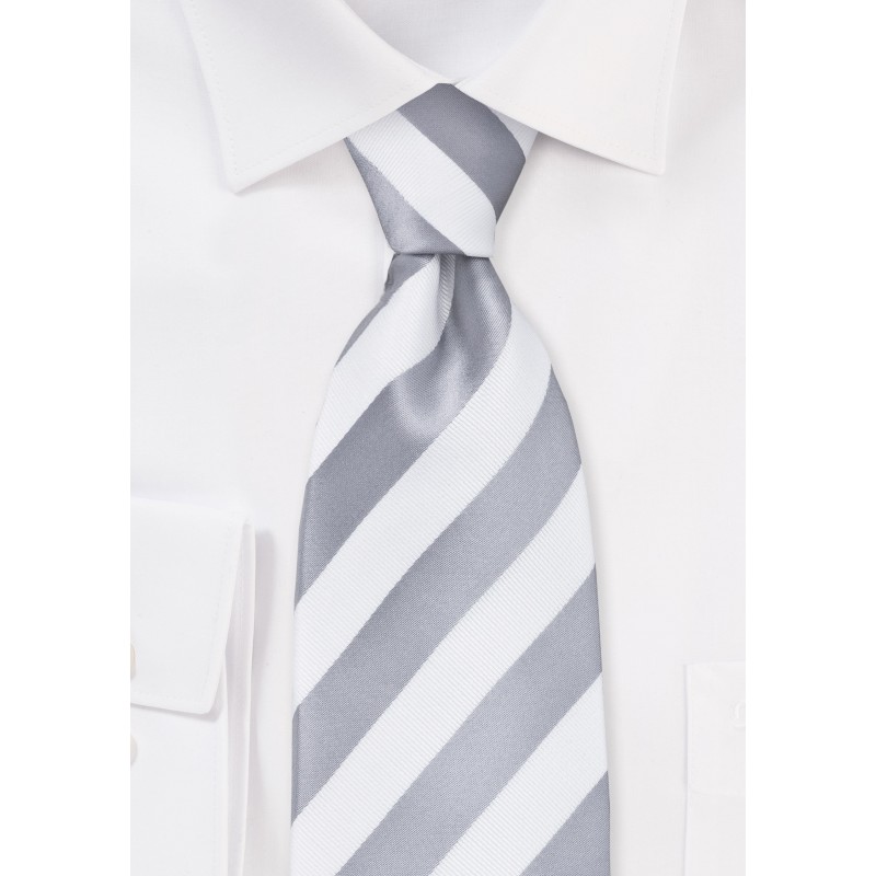 White and Silver Striped Tie in XL Size