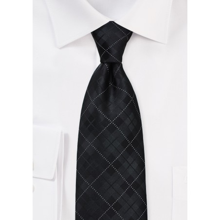 Charcoal and Black Plaid Tie in XL