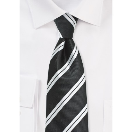 Black Repp Tie with Shiny Silver Stripes