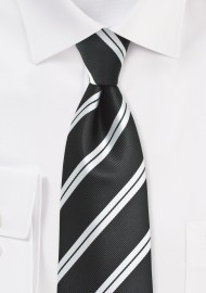 Elegant Repp Striped Kids Tie in Black and Silver
