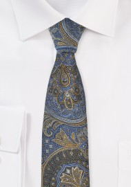 Vintage Paisley Tie in Blue, Gold, and Brown