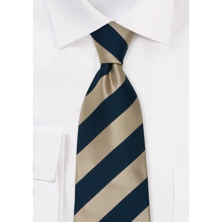 Gold Blue Silk Ties - Striped Necktie in Gold & Blue