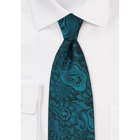 Kids Size Paisley Tie in Peacock Teal