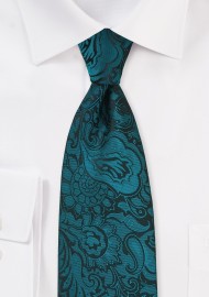 Extra Long Paisley Tie in Peacock Teal