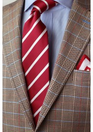 Bright Red and White Striped Tie Styled