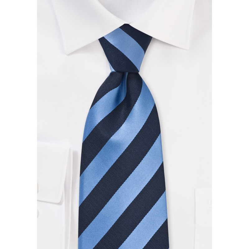 Striped XL Size Tie in Navy and Light Blue