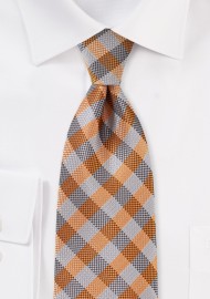 Burnt Orange and Gray Plaid Tie