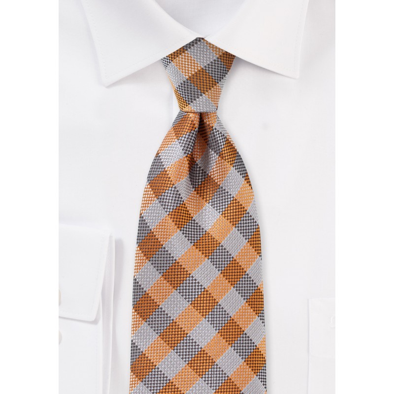 Burnt Orange and Gray Plaid Tie