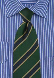 Extra Long Length British Tie in Gold, Navy and Green