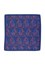 Dress Pocket Square in Dark Blue with Red Paisley Design