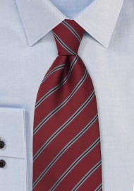Carnelian Red Neck Tie with Blue Stripes