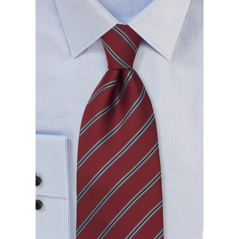 Carnelian Red Neck Tie with Blue Stripes