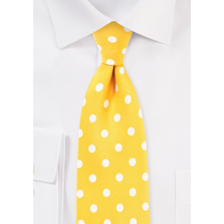 Bright Yellow Tie with White Polka Dots