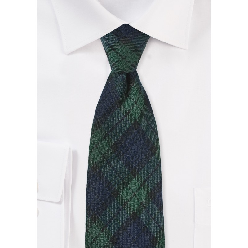 Wool Tartan Plaid Tie in Green and Navy
