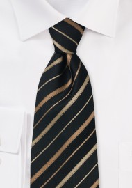 Extra long striped tie - XL Black silk tie with bronze and copper stripes