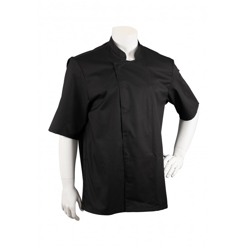 Mens Short Sleeve Chef Cooking Jacket in Black Front