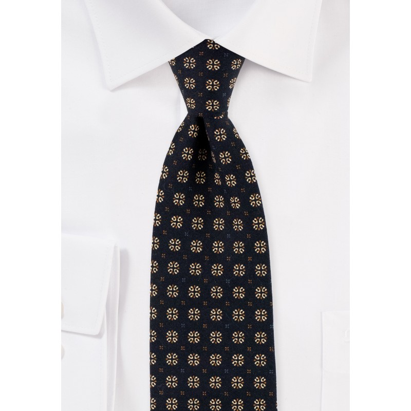 Black and Gold Geometric Print Tie in Cotton