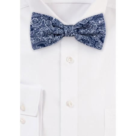 Bandana Paisley Cotton Bow Tie in Navy