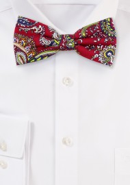 Cherry Red and Gold Paisley Bowtie in Cotton