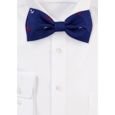 Nautical Print Cotton Bow Tie in Navy