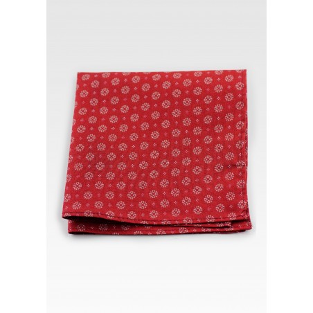 Cherry Red Geometric Print Pocket Square in Cotton