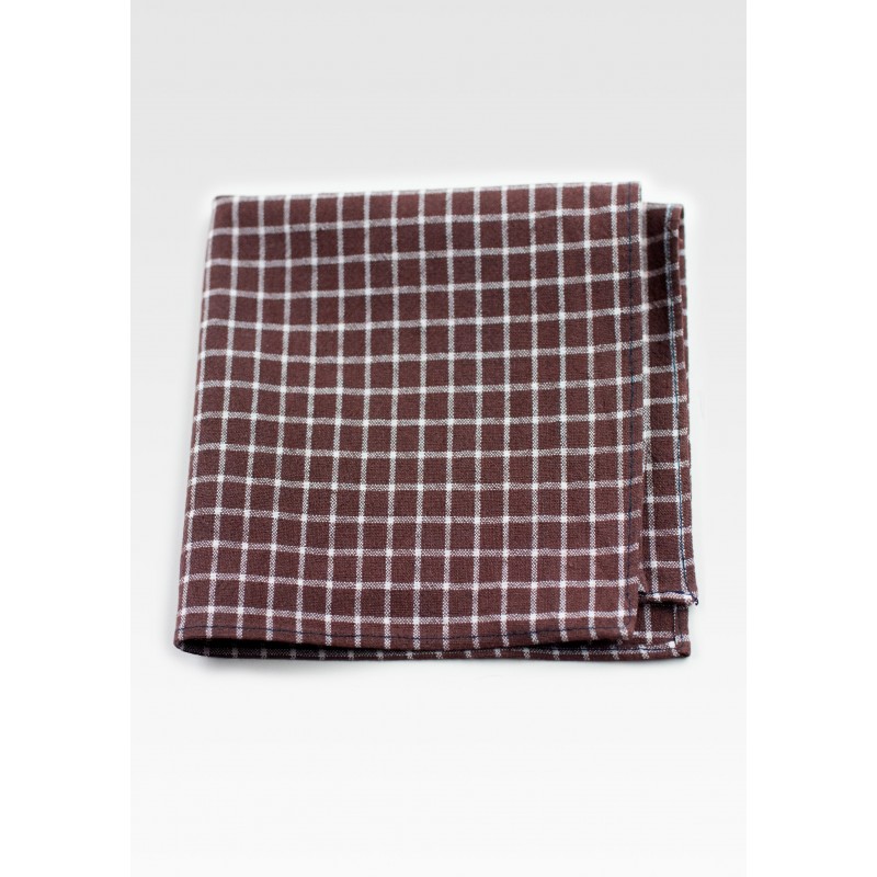 Cotton Square Pocket in Brown with Window Pane Check