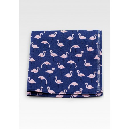 Flamingo Print Pocket Square Hanky in Navy and Pink