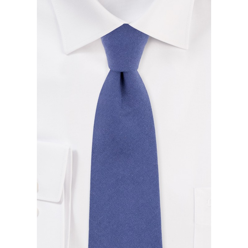 Textured Cotton Skinny Tie in Indigo Blue