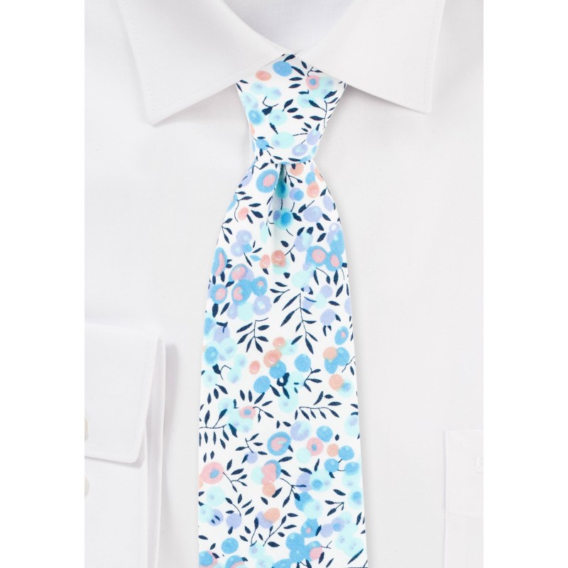 Blue and Aqua Floral Summer Tie in Cotton