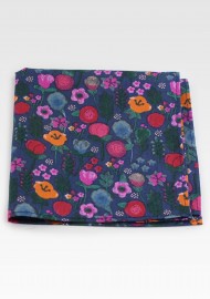 Navy Floral Pocket Square in Cotton