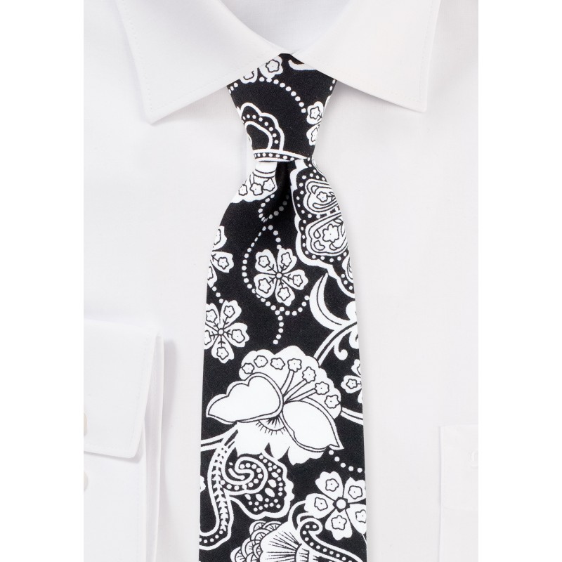 Black and White Bandana Floral Paisley Tie