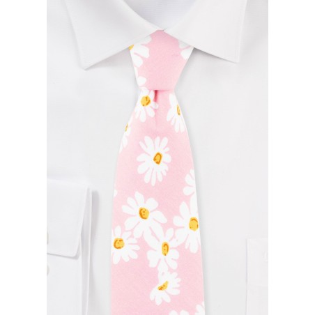 Pink and White Daisy Floral Tie in Cotton