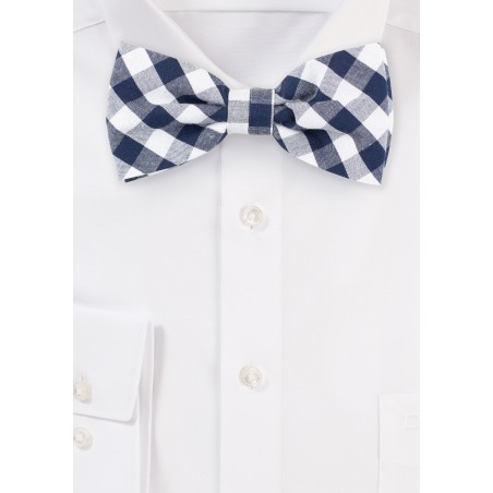 Blue and White Gingham Bow Tie