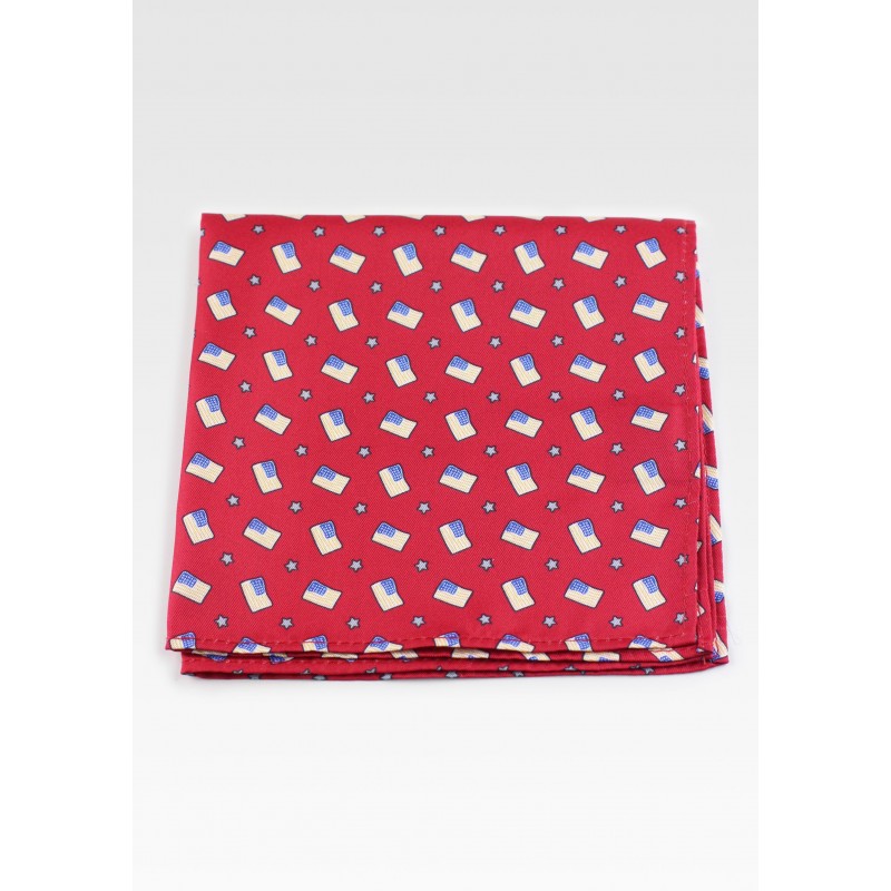 Red Pocket Square with American Flags