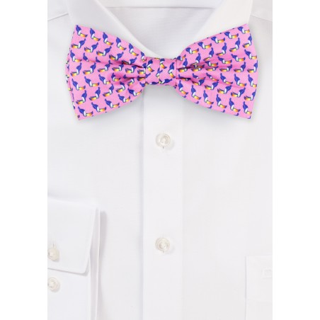 Pink Bow Tie with Toucan Designer Print