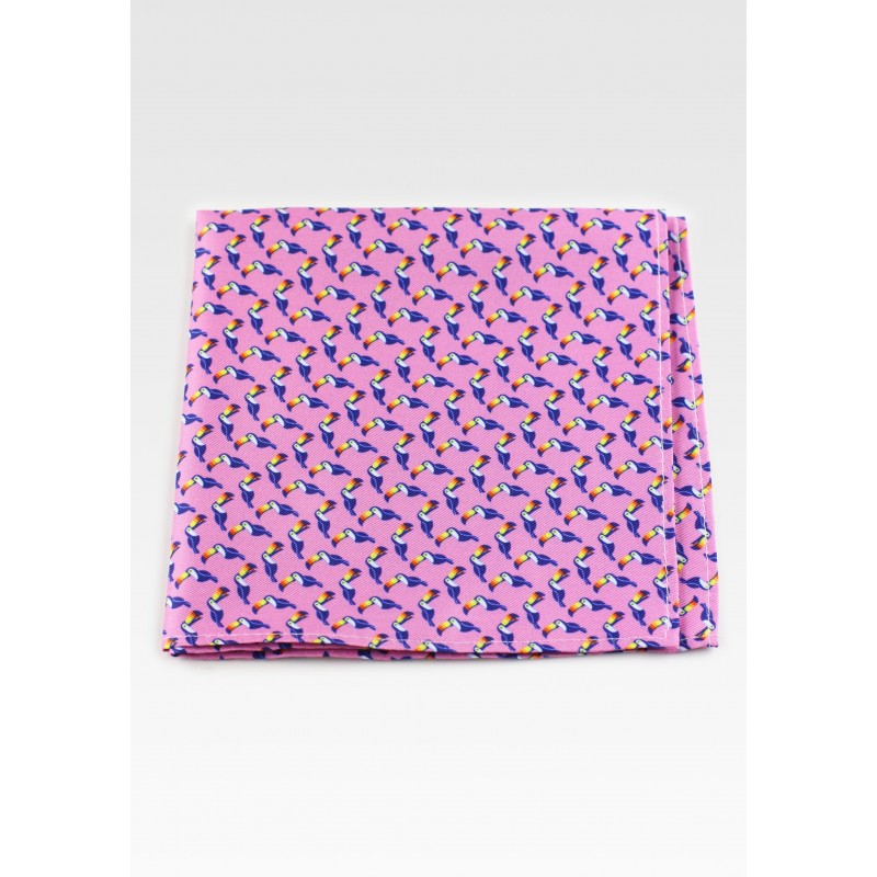 Pink Pocket Square with Toucan Print