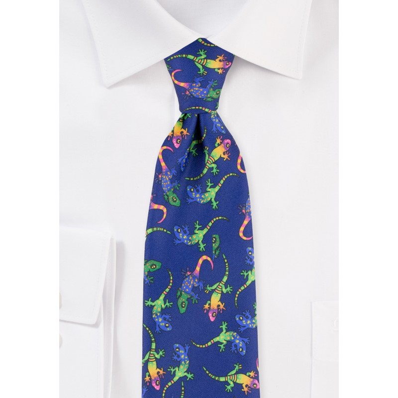 Colorful Gecko Print Mens Tie