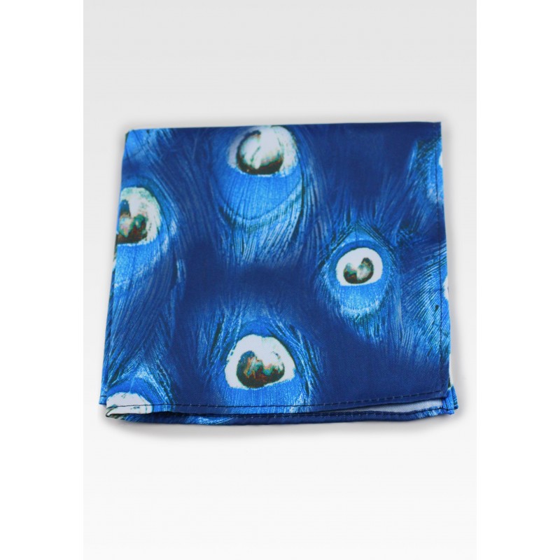 Peacock Feather Print Pocket Square in Blue