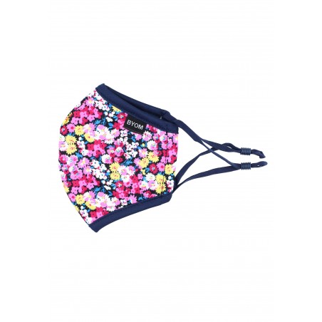 Navy and Pink Flower Print Kids Mask