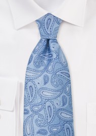 Light Blue Paisley Tie in Long Length