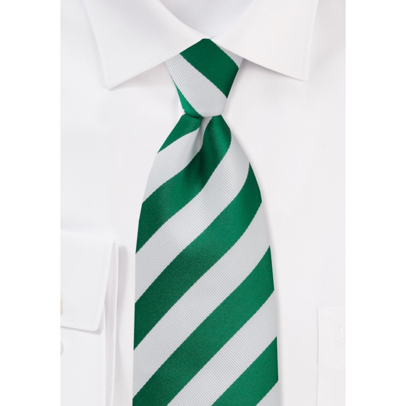 Extra Long Green and White Striped Tie