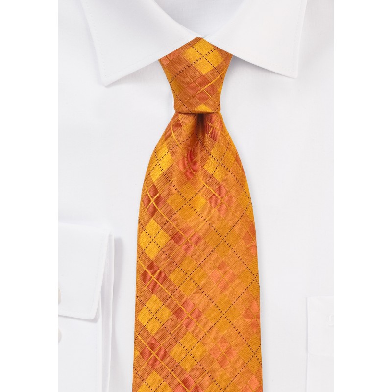Bright Orange Plaid Tie in XL