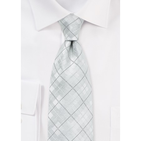White and Platinum Tie with Check Design