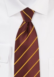 Cinnamon Hued Tie with Narrow Mustard Stripes in Kids Size