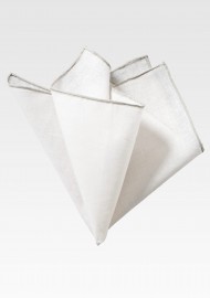 White and Silver Linen Pocket Square
