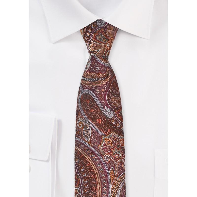 Skinny Paisley Tie in Copper and Brown